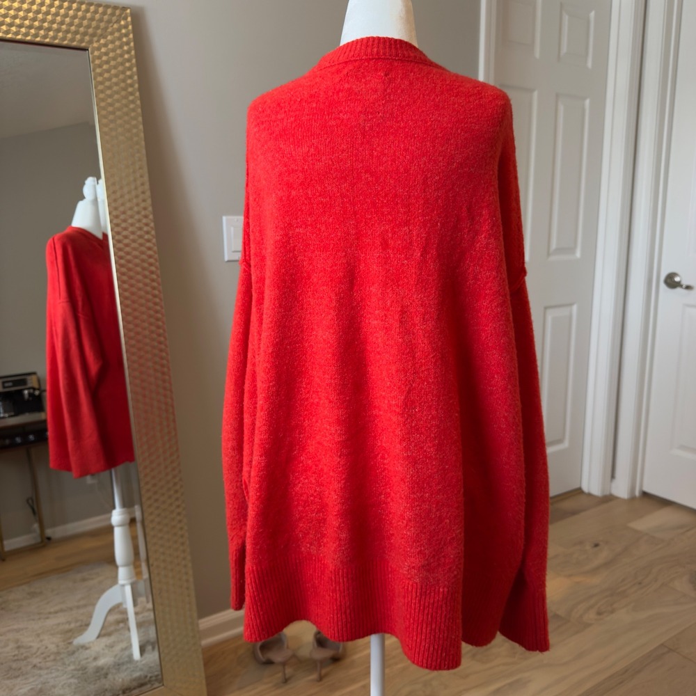 Aerie Oversized Sweater L Orange-Red Pullover Crew Neck Long Sleeve Knit - Picture 2 of 6